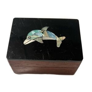 Black and Brown Dolphin Mother of Pearl Dolphin Inlay Jewelry Box